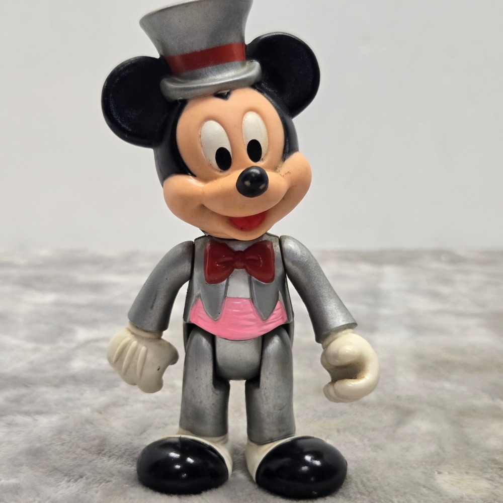 Vintage 80s Arco Disney Mickey Mouse Silver Tuxedo Top Hat Action Figure